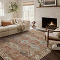 Bavni Clearance 5x7 Area Rugs for Living Room, Machine Washable Rug Non Slip, Vintage Chenille Distressed Print Carpet, Large Low Pile Ultra-Thin Lightweight Rugs for Bedroom, Dining Room, Spice Sky