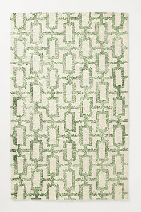 Hand-Tufted Wool Marengo Rug in Green – Modern Geometric Pattern Carpet for Living Room & Bedroom – Durable & Soft– 12 x 12
