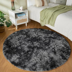 Andency Tie-Dyed Dark Grey Round Area Rug for Living Room, 5x5 ft Shag Rug for Bedroom, Fluffy Circle Carpet for Home Decor, Room, Fuzzy Plush Circular Rug for Dorm Playroom