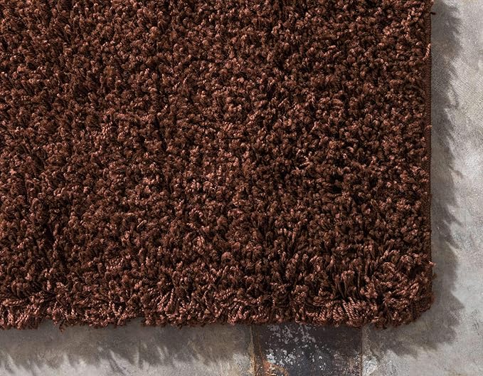 Unique Loom Solid Shag Collection Area Rug (7' 10" x 10' Rectangle, Chocolate Brown)