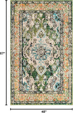 SAFAVIEH Monaco Collection Accent Rug - 4' x 5'7", Forest Green & Light Blue, Boho Medallion Design, Non-Shedding & Easy Care, Ideal for High Traffic Areas in Entryway, Living Room, Bedroom (MNC243F)