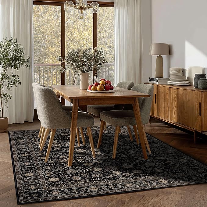 Area Rug Non Slip Machine Washable Ultra Soft Living Room/Bedroom/Kitchen/Outdoor/Classroom Black Gold, 6'×9'