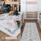 Fame Living Cream Oushak Rug, Modern, Vintage, Turkish, Eclectic, Floral, Pastel, Washable, Area Rugs for Living Room, Dining, Bedroom, Office, Entryway, Foyer, Playroom, Nursery, 5'x6'9"