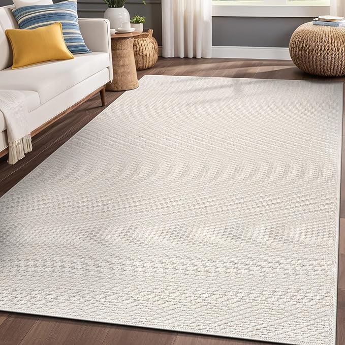 Easy Jute Rugs 5x7 White Color Living Room Indoor Outdoor Area Rug for Patio Farmhouse and Kitchen Rug High Traffic Easy to Clean Washable Solid Boho Woven Design Outside Carpet (5 x 7)