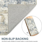 Bavni 6x9 Area Rugs Machine Washable Rug for Living Room, Modern Printed Rug Indoor Soft Area Rug for Bedroom Dining Room, Ultra-Thin Low Pile Carpet with Non Slip Rubber Backing, Gray Beige Blue
