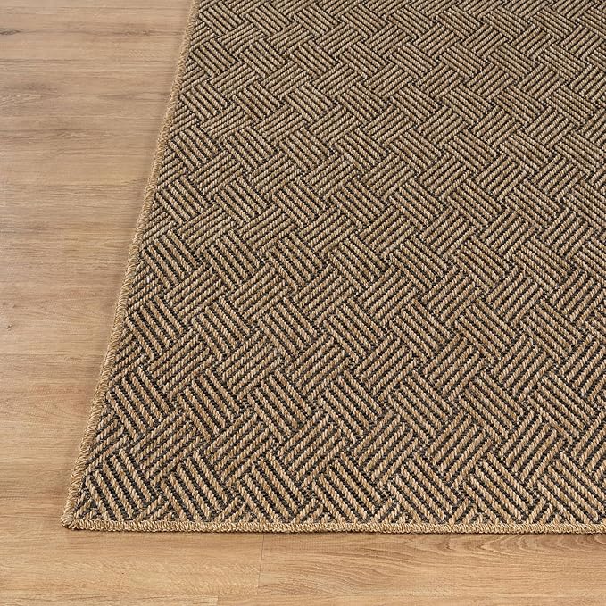 Easy Jute Rugs 10x14 Herringbone Natural Color Living Room Indoor Outdoor Area Rug for Patio and Kitchen Rug High Traffic Washable Easy to Clean Solid Boho Woven Design Carpet (10 x 14)