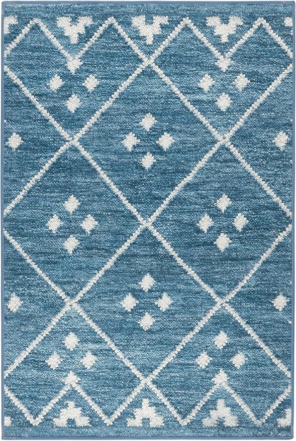 Dash & Albert Kota Indigo Machine Washable Rug, 8.5 X 11.5 Feet, Blue Geometric Pattern