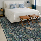 Dark Blue and Green Washable 8x10 Area Rugs for Living Room - Soft Non Slip Botanical Rug for Dining Room Under Table, Bedroom Under Bed, Vintage Large Carpet Decor Stain Resistant