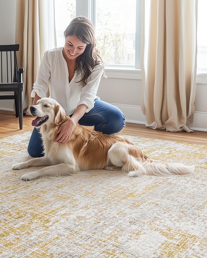 ILANGO Area Rug 8x10 ft for Living Room Bedroom Machine Washable Rugs with Non Slip Backing High Traffic Indoor Carpet for Dining Room Dorm Non-Shedding & Fade Resistant Modern Rugs