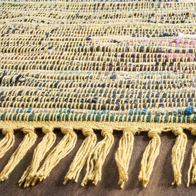 SAFAVIEH Rag Rug Collection Area Rug - 6' x 9', Yellow & Multi, Handmade Boho Stripe Cotton, Ideal for High Traffic Areas in Living Room, Bedroom (RAR121H)