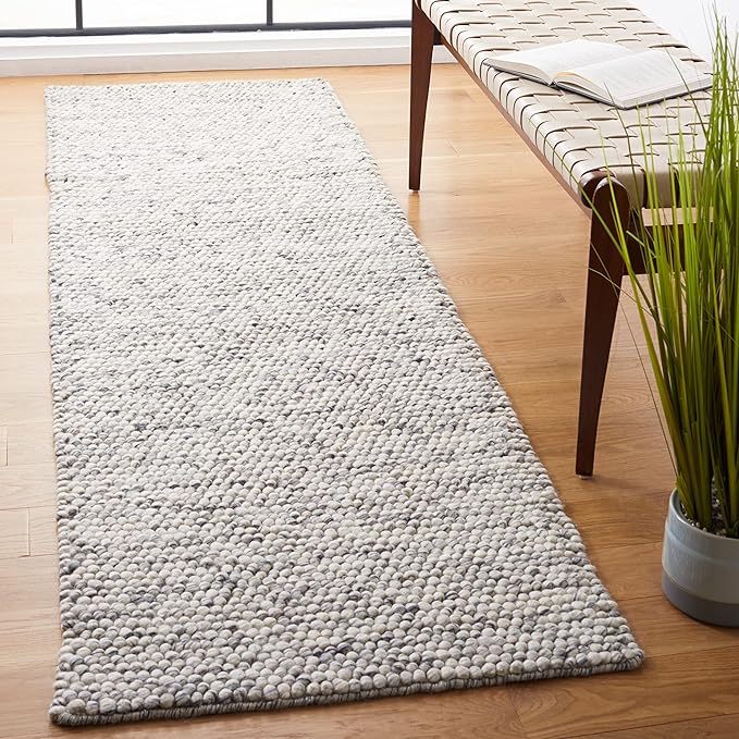 SAFAVIEH Natura Collection Runner Rug - 2'3" x 10', Light Grey & Ivory, Handmade Wool Blend, Textured Design, Ideal for Hallway, Bedroom, Foyer (NAT620G)