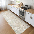 Runner Rug Kitchen Washable Rugs: 3x10 Non-Slip Boho Soft Vintage Stain Resistant Indoor Floor Neutral Farmhouse Throw Carpet for Hallway Bathroom Laundry Room Entryway Bedroom- Cream