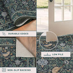 Boho Vintage 2'6"x8' 8ft Hallyway Long Runner Rug - Non Slip Washable Front Door Rug Indoor Entrance, Kitchen, Bathroom, Low Pile & Soft Woodland Floral Kitchen Floor Mats