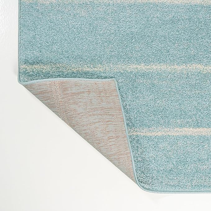JONATHAN Y Williamsburg Minimalist Stripe Turquoise/Cream Indoor Area Rug, 5x8, Contemporary, Modern, Easy-Cleaning for Living Room, Bedroom, Kitchen, Pet Friendly, Non-Shedding (MOH201B-5)