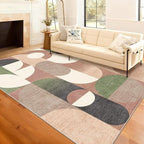 Large Modern Area Rugs 8x10 Washable Rug for Living Room Bedroom Dining Room,Retro Rust Orange Geometric Non Slip Carpet
