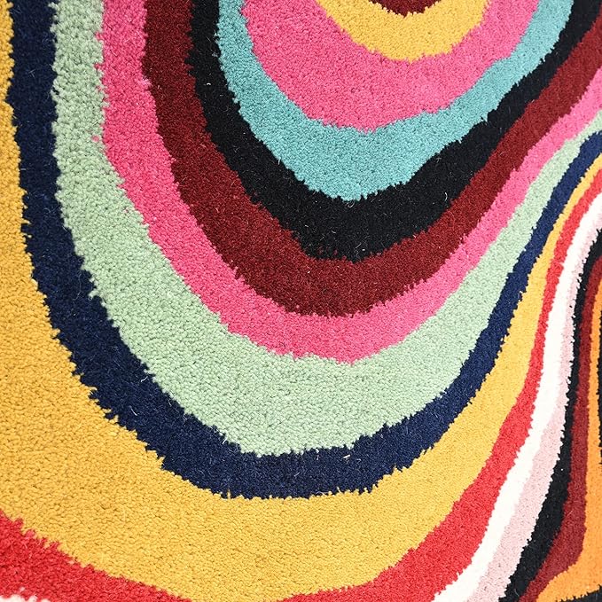 Irregular Shaped Handmade Wool Rug | Modern Colourful Stripe Premium Area Rug Perfect for Home Decor (Multi, 6x6 ft)