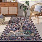 Rugcomf 3x5 Rug Vibrant Tree of Life-Patterned Vintage Non Slip Low Pile Small Carpet for Bedroom Bedside Kitchen Entryway Kids Room Office College Dorm Essentials for Girls, Blue