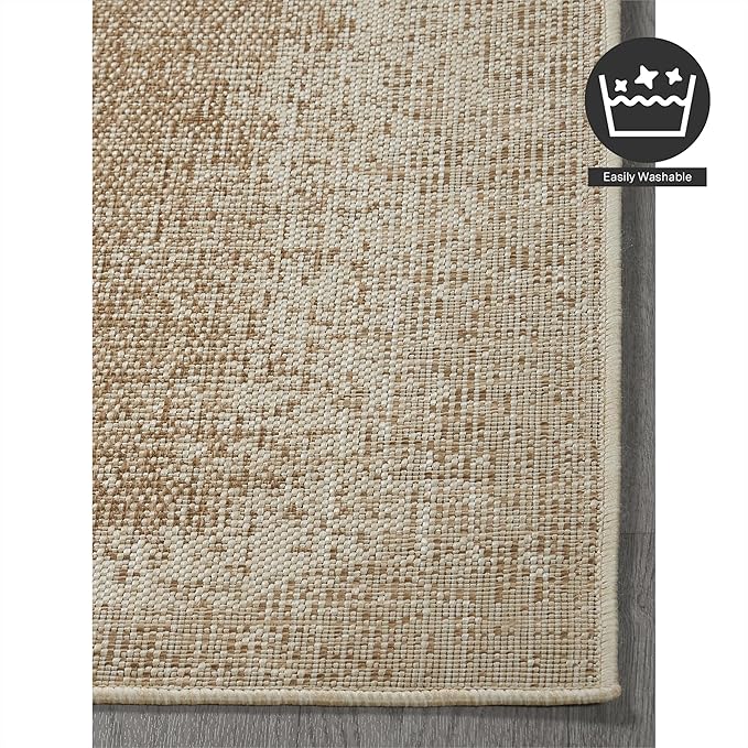 FH Home Outdoor Rug - Waterproof Easy to Clean Stain Resistant - Patio Indoor Outdoor Porch Deck Balcony Entryway - Ombre Modern - Dhruva - Beige - 5ft 2in x 7ft 6in