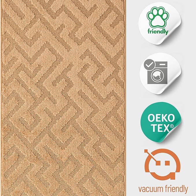 17ft Runner Rug by Custom Length - Gold Tan | Non-Slip Rubber Backed | Washable & Pet Friendly | Edge Bound