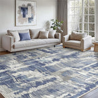Washable Rug 8x10 Area Rug for Living Room Bedroom, Large Modern Abstract Rug Indoor Floor Carpets Low Pile No Shed Non-Slip with Rubber Backing Dining Room Kitchen Office (Blue, 8'x10')