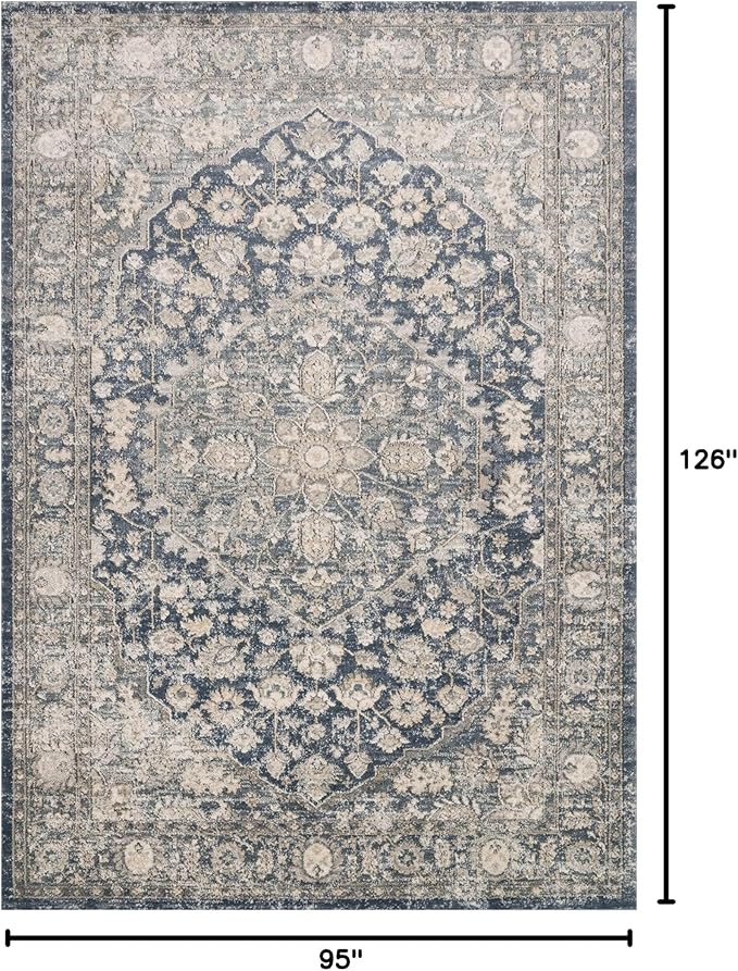 Loloi Teagan Collection TEA-01 Denim/Mist 7'-11" x 10'-6" Area Rug, Large, Soft Neutral Rug, High-Traffic for Living Room, Bedroom, Home Office, Dining Area
