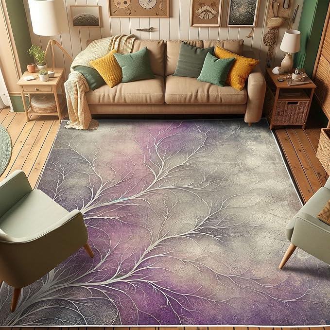 Ambesonne Branches Decorative Rug, Modern Abstract Concept Dreamy Clouds Back Leafless Tree Silhouette, Quality Carpet for Bedroom Dorm and Living Room, 2' 2" x 3' 7", Pale Purple Grey Mauve