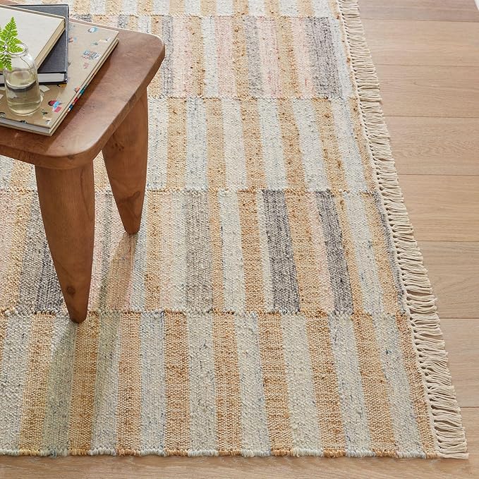 Dash and Albert Ravel Wool Area Rug - 3' x 5' Blue Stripe Handwoven Accent Rug - Durable, Eco-Friendly, High Traffic Area Hallway, Living Room, Stairs