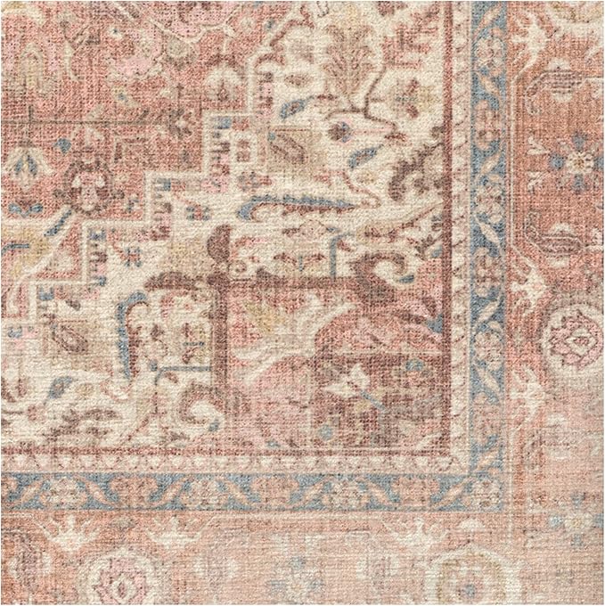 RUGGABLE Washable Area Rug – Kamran Rose Pink 3x5, Stain-Resistant, Non-Slip – Small Machine Washable Rugs for Living Room, Bedroom, Hallway, Entryway & Office–with Standard Pad