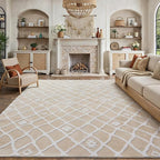 Ivory 6x9 Area Rug Moroccan Shag Living Room Washable Carpet Soft Non Shedding Neutral Boho Plush Pile Modern Large Throw Rug for Office Bedroom Dining Room Playroom