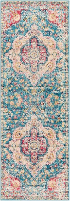 Livabliss Area Rugs - 3x7 Romaine Vintage Boho Navy Sky Blue Rose Runner Area Rug for Living Room Bedroom - Floral Medallion Stain Resistant Carpet for Kitchen, Nursery, Office (2'7" x 7'6", Runner)