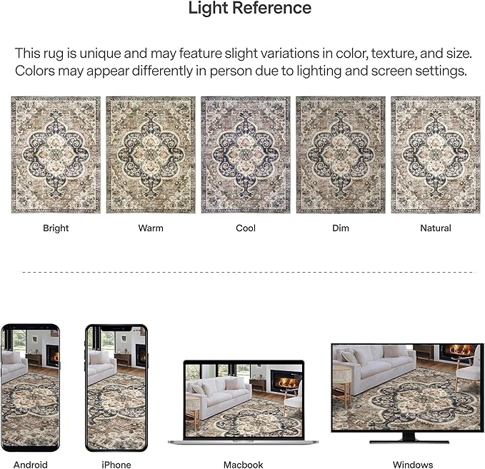 ReaLife Rugs Machine Washable Area Rug Runner - Living Room Bedroom Bathroom Kitchen Entryway Office - Padded Low Pile Stain Resistant Premium - Boho Farmhouse Vintage - Joy - Brown Beige 2'6" x 8'