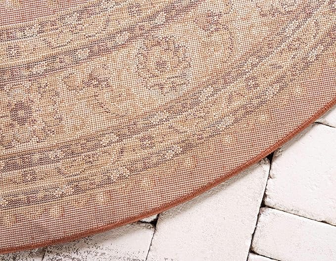 Unique Loom Voyage Collection Traditional Oriental Classic Intricate Design Area Rug (6' 0 x 6' 0 Round, Terracotta/Ivory)