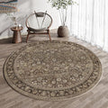 HUGEAR Round Rug 5ft Entryway Rugs Machine Washable Brown Hallway Area Rug 5x5 Small Circle Accent Rug Floral Low Pile Carpet Soft Throw Rug Living Room Office Laundry Room Entrance Non Slip