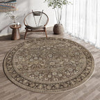 HUGEAR Round Rug 5ft Entryway Rugs Machine Washable Brown Hallway Area Rug 5x5 Small Circle Accent Rug Floral Low Pile Carpet Soft Throw Rug Living Room Office Laundry Room Entrance Non Slip