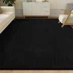 Solid Washable Area Rug - 8x10 Medium Pile Faux Cashmere Carpet for Living Room Bedroom, Black