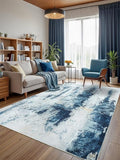 Washable Abstract Rug, 5x8 Modern Area Rugs with Non-Slip Rubber Backed for Living Room, Thin but Soft Contemporary Carpet Kitchen Bedroom Dining Room Decor, Blue White