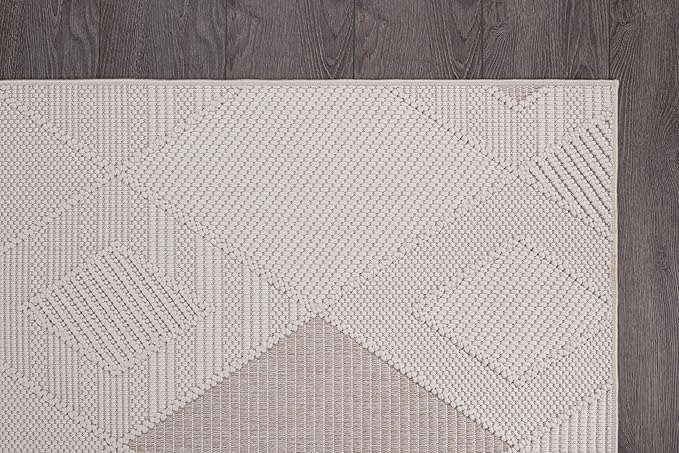 CAMILSON Micro Loop Rug 4x6 Modern Luxury Geometric Diamond Trellis Area Rugs Soft High and Low Pile Stain Resistant Easy-Cleaning Non-Shedding for Living Room Office Indoor Carpet (4 x 6 White-Beige)