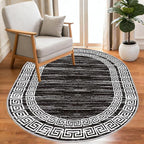Minimalist Distressed Black Off White Greek Key Pattern Bordered Rug 2x3 for Liivng Room Bedroom Dining Room Soft Non Skid Washable Large Rugs Nursery Dorm Kitchen Rustic Classic Indoor Oval Carpet
