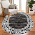 Minimalist Distressed Black Off White Greek Key Pattern Bordered Rug 6x8 for Liivng Room Bedroom Dining Room Soft Non Skid Washable Large Rugs Nursery Dorm Kitchen Rustic Classic Indoor Oval Carpet