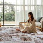 Brown 6X9 Area Rugs for Living Room Bedroom,Modern Abstract Large Carpet Washable Rugs 6X9 for Dining Room Office,Non Slip Print Faux Wool Thin 6 by 9 Indoor Nursery Kids Home Pet & Child Friendly