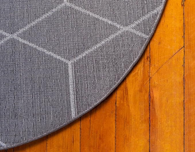 Unique Loom Trellis Frieze Collection Area Rug - Geometric (8' Round, Dark Gray/ Ivory)