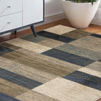 Superior Indoor Area Rug, Jute Backed, Modern Geometric Patchwork Floor Decor for Bedroom, Office, Living Room, Entryway, Hardwood Floors, Rockwood Collection, 4' x 6', Midnight Navy