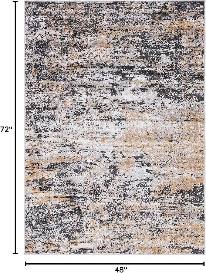 Rugs.com Leipzig Collection Area Rug – 4X6 Beige Low-Pile Rug Perfect for Entryways, Kitchens, Breakfast Nooks, Accent Pieces
