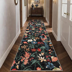 Floral Runner Rug 3x10 Washable Hallway Long Black Bedroom Carpet Non Slip Indoor Boho Kitchen Low Pile Accent Rug Lightweight Soft for Bathroom Dining Laundry Living Room