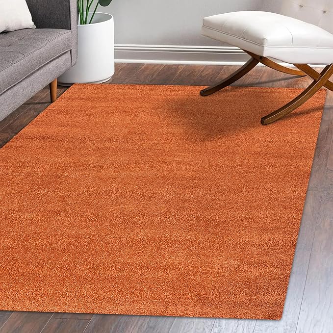 Eyely UES100M-14 Supersoft Haze Solid Low-Pile Indoor Area Rug, Coastal, Bohemian, Minimalist, Classic, Casual for Bedroom,Kitchen,Living Room,Non Shedding,Easy-Washing, Orange, 10 X 14