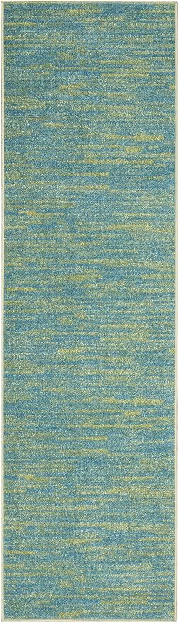 Nourison Home Nourison Essentials Blue Green 2'2" x 12' Area Rug - Easy Clean, Non Shedding, Bed Room, Living Room, Dining Room, Kitchen (12' Runner)