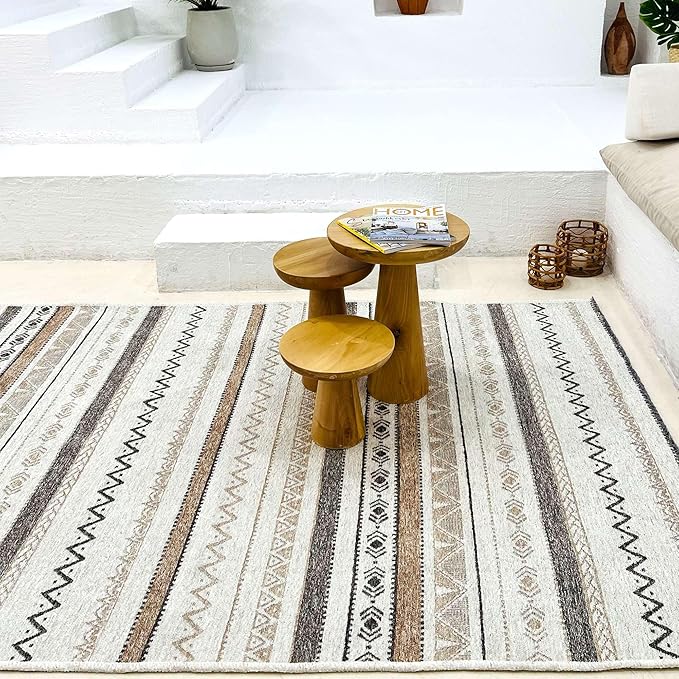 Alfa Rich 5x8 Beige Gray Washable Area Rugs for Living Room Bedroom Kitchen Cotton Decor Rug