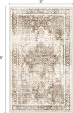 3x5 Area Rugs for Living Room, Machine Washable Non Slip Vintage Rugs, Low Pile Lightweight Print Rug for Bedroom, Dining Room, Home Office, Latte Beige