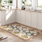 EnHomee Area Rugs 3x5, Soft Washable Rugs for Living Room Bedroom, Boho Non Slip Low Pile Stain Resistant Washable Rug Large Carpet for Dining Room,Easy to Clean Living Room Rug, Red & Green
