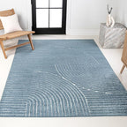 JONATHAN Y Hallie High-Low Curve Dark Blue/Cream 4x6 Indoor/Outdoor Area Rug, Minimalist Geometric, Pet Friendly, for Patio, Backyard, Living Room, Bedroom, Office, Hose-Washable (SCN100C-4)